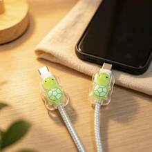 2pcs Colorful Small Turtle Transparent Bow Design Cable Protector, Durable, Universal Type-C Cable Protector To Prevent Damage - Multicolor - View 4
