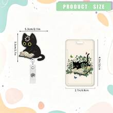 1 Set Cute Reading Cat ID Badge Clip, Retractable Badge Reel With ID Card Holder, Medical Staff Name Tag Holder, Acrylic Easy-Pull Badge Holder, ID Card Protector Sleeve, Suitable For Healthcare Workers, Interns, Teachers, Social Workers, Holiday Gift - Cute Style - View 2