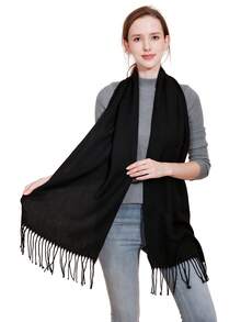 1pc Faux Cashmere Solid Color Parent-Child Small Scarf - Black - View 2