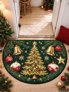 1pc, Gold Christmas Tree Pattern Welcome Mat, Christmas Bells And Christmas Balls, Gold Snowflake Pattern, Seasonal Decorative Mat, With Holiday Design, Christmas Decoration, Perfect Christmas Gift, Perfect Match For Christmas And New Year Celebration, Door Mat, Small Rug, Welcome Mat, Carpet, Floor Mat, Outdoor Door Mat, Kitchen Rug, Home Decor, Front Door Mat, Area Rug, Outdoor Mat, Home Decor, Area Carpet, Garden Rug - Multicolor - View 2