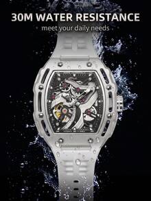 1pc Business Mechanical Watch With Embossed Great Wall Pattern And Luminous Function, Fashionable Men's Ideal Gift 6870 - one-size - View 5