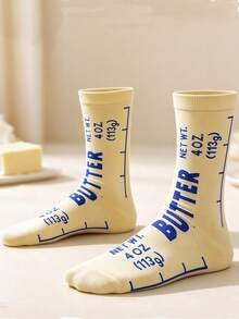1 Pair/2 Pairs Fun Butter Theme Multi-Color Mid-Calf Socks, One Size Elastic Fit, Unisex - Multicolor - View 2