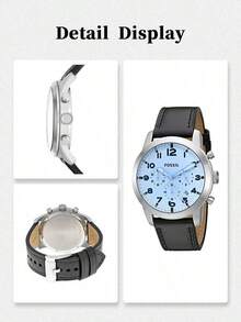 Fossil FS5162 Men Chronograph Watch,Silver‑Tone Steel Case,Black Strap,Light Blue Dial,Arabic Numeral Markers,Date Window,5ATM Water Resistant - Blue - View 6