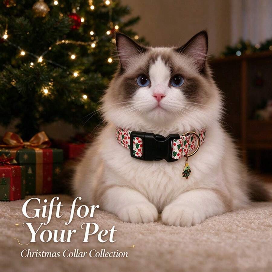 Christmas Pet Collar, Adjustable Dog Collar With Quick Release Buckle & Xmas Charm Pendant, Holiday Accessory For Cats & Dogs - Multicolor - View 1