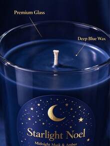 Starlight Noel Christmas Scented Candle, Midnight Musk & Amber Fragrance, Navy Blue Glass Tumbler With Gold Rim, Moon And Stars Design, 6.2cm Compact Size, Luxury Holiday Decor & Xmas Gift - Starry Deep Blue - View 2