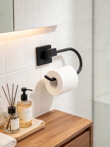 1pc Black Toilet Paper Holder, Modern U-Shaped Metal Wall Mounted Toilet Roll Holder, Square Base, Waterproof & Rust Resistant, Simple Tissue Bracket For Hanging Toilet Paper In Bathroom - Multicolor - View 6