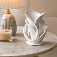 Modern Abstract Twisted White Ceramic Vase With Hollow Wave-Shaped Sculptural Decoration, Artistic Style Table Centerpiece, Suitable As Home Living Room, Hotel And Office Decor Gift - A - View 4