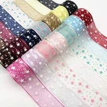 5yards 25mm Organza Ribbon Printed Stars Ribbon For Bow Christmas Wedding Decoration DIY Sewing Craft - Stars Ribbon - View 4
