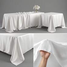 1pc Rectangular Satin Tablecloth, Suitable For Mother's Day And Holiday Decoration, Parties, Banquets, Camping, Picnics, Barbecues, Indoor And Outdoor Daily Use - White - View 3