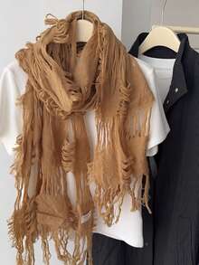 1 chiếc khăn quàng cổ nữ bằng cotton và lanh có tua, phong cách Y2K Bohemian retro, giữ ấm mùa đông, phù hợp cho các dịp lễ hội và du lịch - Nhiều màu - Xem 1