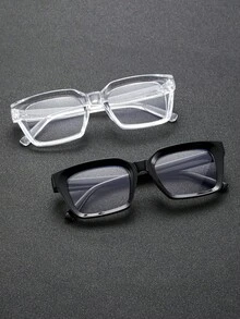 Fashion Square Frame Glasses Set With Clear Lenses, Suitable For Daily Life, Gaming, Watching TV, Using Computer And Phone, Unisex Style - Multicolor - View 8