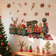 1PC Christmas Train Window Sticker, Santa Claus Reindeer Gingerbread Man Candy Cane Holly Star Gift Window Decor For Kids Room Shop Window Home Party - Multicolor - View 4