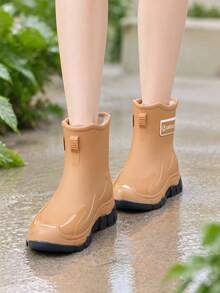 Botas de hombre con caña de 15 cm y suela gruesa, botas para mujer, botas para lluvia mujer, impermeables, antideslizantes y resistentes al desgaste, botas de mujer sin cordones - Caqui - Ver 2