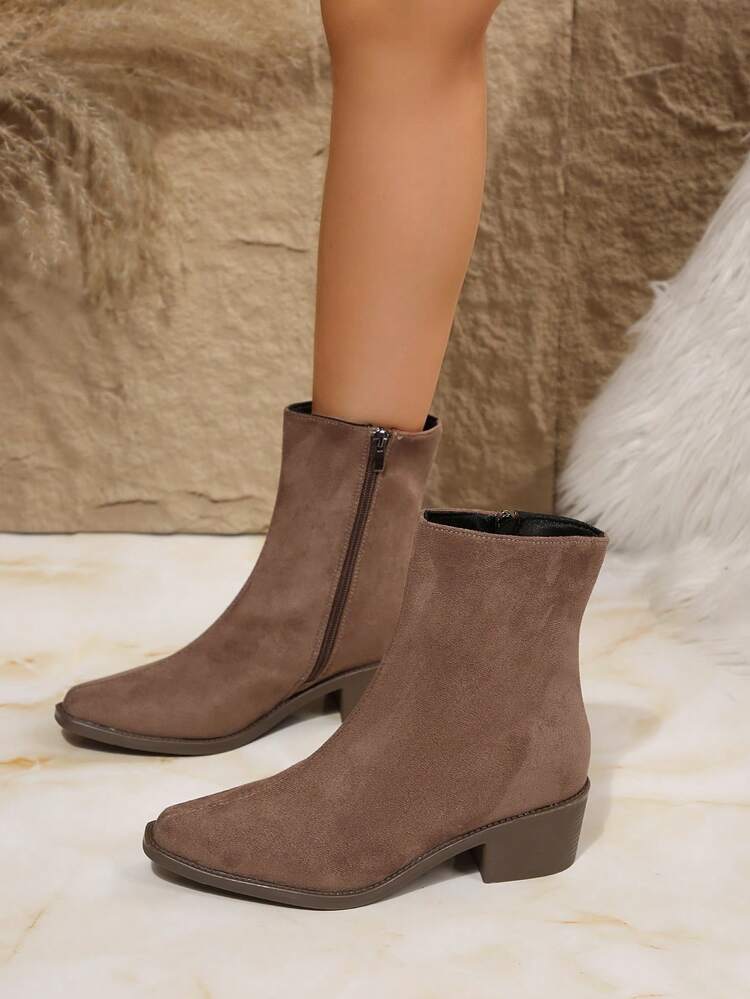 Women's Side Zipper Ankle Boots, Personalized Holiday Gift For Women, Fashionable, Suitable For Various Occasions - Light Brown - View 2