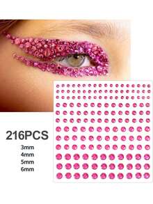 2Pcs Pink Purple Self-Adhesive Face Gems Stickers, Mixed Size 3D Round Shimmer Rhinestone Jewels, DIY To Create Butterfly Makeup Looks, Sparkly Face & Body Decorations For Music Festival, Rave Party, Cosplay, Christmas Makeup - Multicolor - View 6