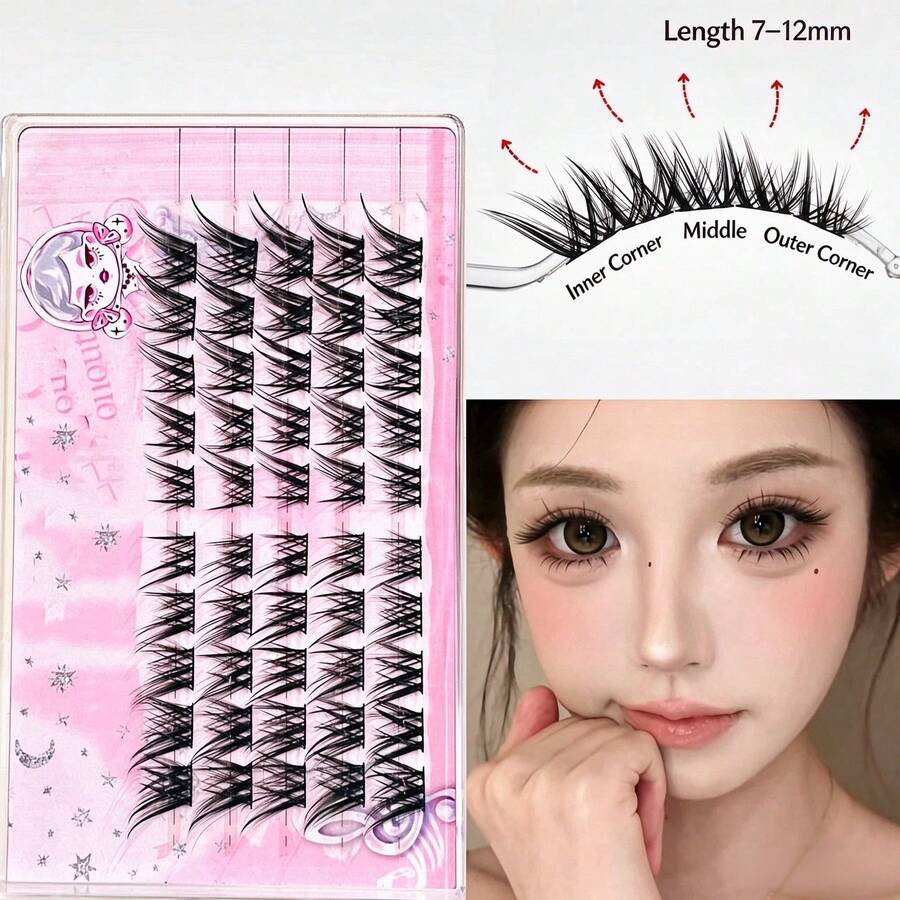 DOUDOUTIAN 50 Clusters Fox-Style Winged False Eyelashes, Natural Realistic Butterfly-Style Curled Lash Extension Effect, Lengthened Outer Corner Lashes, Suitable For Photography, Cosplay, Christmas And Daily Natural Makeup, DIY Lash Extension Photo Style False Eyelashes, Halloween - C - View 1
