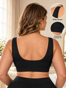 3pcs Plus Size Wireless Comfortable Bras Black - Black - View 5