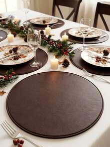 1/4/6pcs Round Brown PVC Synthetic Leather Placemats, Rollable For Easy Storage, Non-Slip Heat-Resistant Tabletop Protection, Washable And Easy To Clean, Suitable For Home Dinner, Wedding, Holiday Table Decoration, Daily Kitchen, Restaurant Indoor And Outdoor Dining Table Decor - Black - View 11