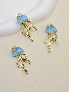 2pcs Gold Plated Copper Jellyfish Charm, Translucent Resin Pendant With Rhinestone Star, DIY Earring Necklace Bracelet Jewelry Making Supply - Jellyfish - View 7