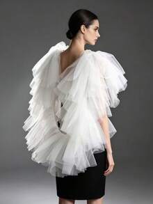 European And American Bride Fairy Multi-Color Host Evening Dress Mesh Outerwear Performance Art Exam Photography Accessories Shawl - White - View 3