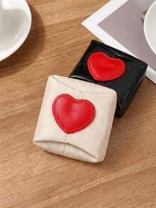 1pc Heart-Shaped Mini Coin Purse, Faux Leather Fabric, Snap Closure Design, Multiple Colors Available, Suitable For Carrying Coins, Earrings And Small Items, 3D Square Shape, Portable Jewelry Storage Bag, Travel Organizer Pouch - Multicolor - View 3
