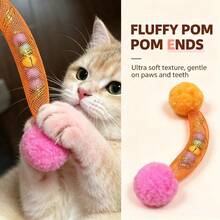 4pcs Cat Toy Elastic Wand Accessories, Mesh Tube Plush Ball With Bell. Interactive Boredom Relief Self-Play Cat Teaser Wand, Durable Bite-Resistant Cat Entertainment Gadget, Pet Supplies Interactive Self-Entertainment. Random Color, Battery Not Included - Multicolor - View 10