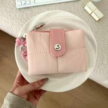 Light Pink Pearl Butterfly Pendant Women's Snap Coin Purse Short Wallet - Multicolor - View 2