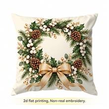 4pcs/1pc Christmas Holly & Pine Cone Pattern Pillow Case, No Insert, Single-Sided Printed Pillow Case, Suitable For Living Room, Bedroom, Home Decor, All Season Pillow Case - Multicolor - View 13