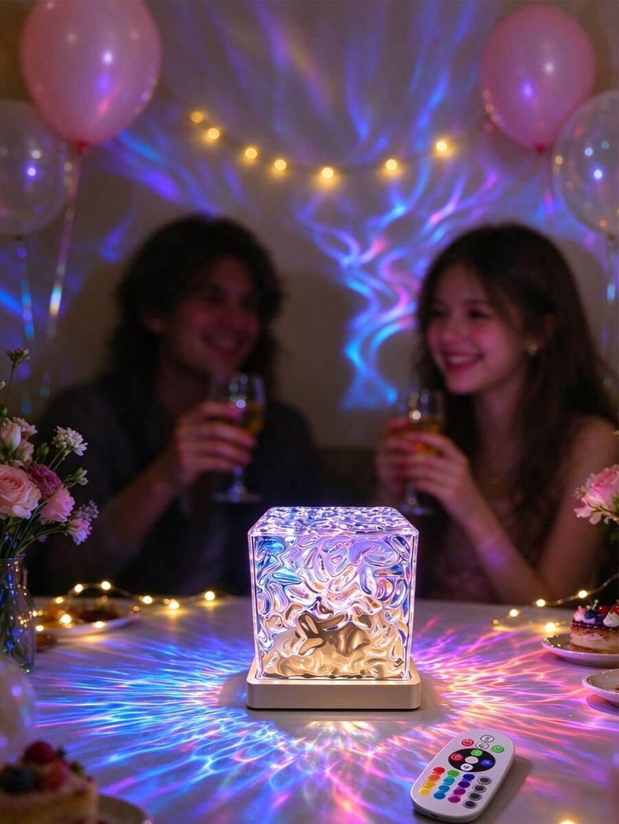 Dynamic Water Ripple Light, 16 Colors, With Remote Control, Rotating Projection Lamp, US8 Power, Romantic Atmosphere Light, Bedroom/Living Room Wall Decor Table Lamp, Living Room/Bar Ambient Lighting, Birthday Gift For Friends/Family Girls, With Remote Control - White - View 1
