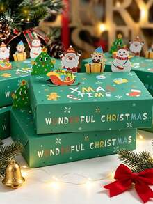10/Pcs/Pack Christmas Party Gift Candy Cookie Paper Box, Santa Claus Reindeer Paper Box Candy Box Christmas Party Decoration Box, Paper Box - View 14