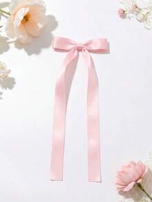 2pcs/1pc Pink Satin Bow Hair Clip With Long Ribbon Tail, Sweet Style Large Silky French Hair Clip For Women, Wedding, Party, Daily Wear Hair Accessory - Pink - View 4
