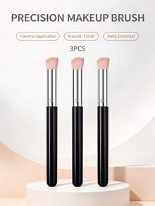 3Pcs Concealer Makeup Brush Set, Professional Beauty Tools For Concealer, Foundation & Detail Makeup Application - Black - View 3