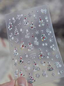 1片金屬美甲貼紙，新款自黏式冬季氛圍美甲飾品貼，珍珠聖誕樹美甲裝飾貼 - 彩色 - 查看 4