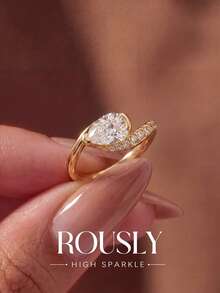 A Unique And Elegant Teardrop-Shaped Women's Ring With A Twisted Arm, Half-Set, Perfect For Parties And Proms. A Meticulously Crafted Jewelry Gift, The Perfect Choice For Your Girlfriend Or An Anniversary. - Half-set Teardrop - View 2
