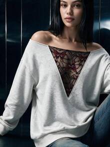 Women's Casual Boat Neck Backless Oversized Fit Sweatshirt For Daily-Wear Fall & Winter - Grey - View 8