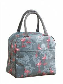 1 Red-Crowned Crane Pattern Portable Lunch Bag, Reusable, Leak-Proof, Cute Design, Stain-Resistant, With Side Water Bottle Storage Pocket Thermal Insulation, Large Capacity Tote Bag, Suitable For Travel, Work, Picnic, Beach, And Other Occasions. - Baby Blue - View 3