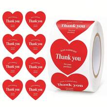 500pcs/Roll 1 Inch Heart-Shaped Thank You Seal Stickers, Red Thank You Stickers For Baking Gift Packaging, Self-Adhesive Labels For Small Business, Simple Elegant Sealing Stickers For Envelope Sealing, Party Gifts, Decorative Stickers - one-size - View 1