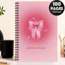 1pc Pink Bow Christian Inspirational Spiral Notebook Journal For Women, Bible Notebook, Preppy Spiral Journal Notebooks, Coquette Philippians 4:6 Notebooks - 1 Pack (50 Sheets/100 Pages) - View 3