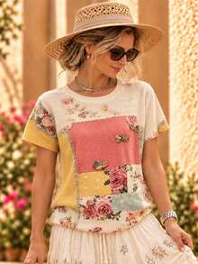 Plus Size Women Casual Retro Floral Print Sweater - Multicolor - View 5
