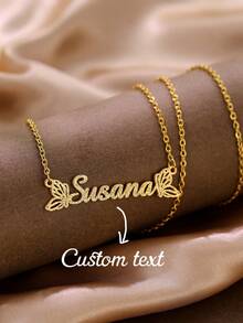 1pc Customized Stainless Steel Gold Necklace, Featuring Heart And Letter Pendant Design. It Shines Brightly Under Light And Has A Natural Filtering Effect. An Ideal Gift For Couples, Friends And Family. Halloween Gift - Multicolor - View 3