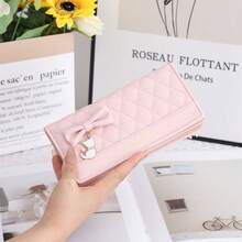 2026 New Women's Long Wallet, Quilted Bow Knot Design, Multi-Function Large Capacity Premium Long Wallet Card Holder - Pink - View 1