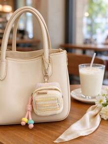 Sweet Macaron Knitted Mini Storage Bag, Beaded Lanyard Bluetooth Earphone Pouch, Portable Zipper Coin Purse, Lipstick Organizer Bag, Girly Fabric Protective Case, Key Holder, Student Commuter Card Holder, Soft Cute Versatile, Multiple Colors Available, Lightweight Durable, Daily Travel Backpack Charm, Small Item Storage Organizer - Multicolor - View 5