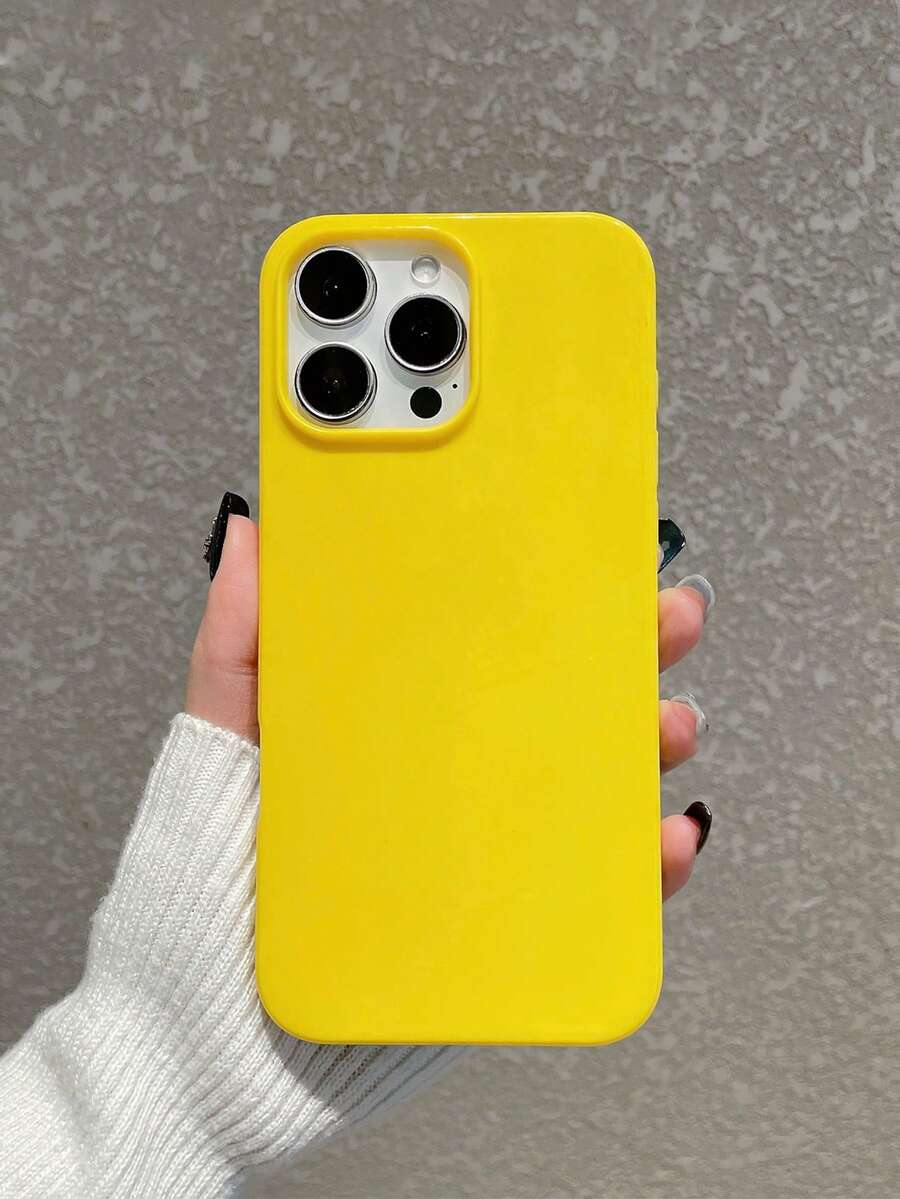 Glossy Yellow Phone Case, Ins Bright Yellow Solid Color Large Hole Candy Color Smooth Phone Shell, Cover, Ideal Gift For Daily Use And Birthday, Compatible With IPhone Case, Compatible With IPhone12/13/13 Pro Max/14 Pro/15/15 Pro Max/16/16 Plus/16 Pro Max/17/17 Pro/18 Pro/18 Pro Max, Phone Accessories, Fast Shipping - Yellow - View 1