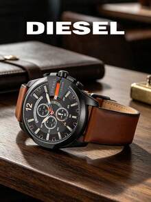 Đồng hồ nam Diesel Mega Chief Series Quartz Chronograph, mặt đen, dây da nâu, chống nước 10ATM, DZ4343 - màu đen - Xem 2