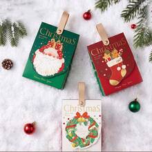 10/Pcs/Pack Christmas Party Gift Candy Cookie Paper Box, Santa Claus Reindeer Paper Box Candy Box Christmas Party Decoration Box, Paper Box - View 2