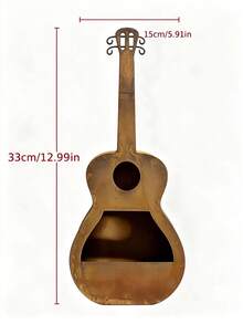 1pc Vintage Iron Guitar Planter, Hollow Design, Outdoor Garden Hanging Flower Pot Decor - A - View 6