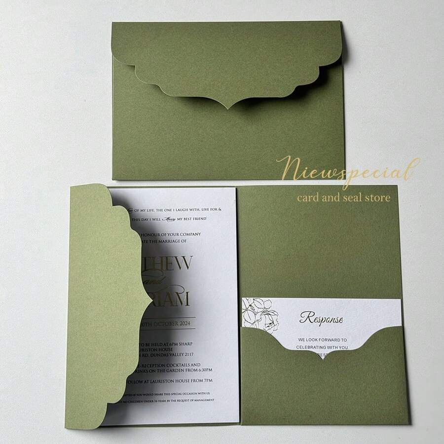 NIEWSPECIAL 10/20/25/50/100pcs Triangle Pattern Tri-Fold Pocket Wedding Invitation Covers, Engagement, XV Birthday, Baptism Minimalist Invitation Envelopes, DIY Invitations, 5*7 Inch Pocket Style Customized Invitation Cards - Style a - View 1