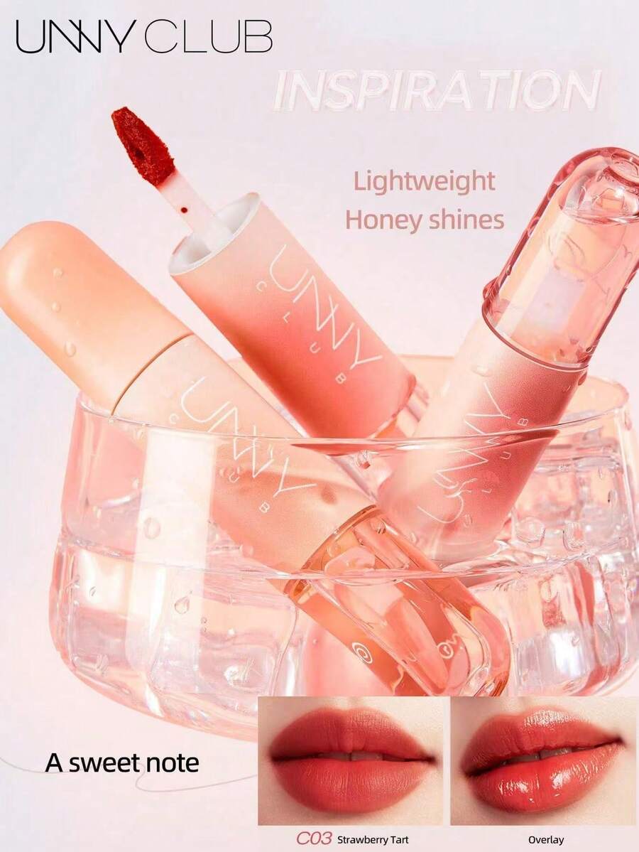 UNNY CLUB Lip Gloss, 2-In-1, Film-Forming Non-Stick, Matte And Glossy Finish, Suitable For All Skin Tones, Ideal Gift For Her, 1pc, Brand Makeup Cosmetics - C03 Strawberry Tart - View 1