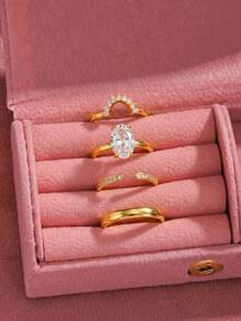 Versatile Gold Oval Zirconia Ring Set, Suitable For Daily Wear And Formal Occasions, Can Be Worn Individually Or Stacked, Also Suitable As A Gift - Gold - View 5