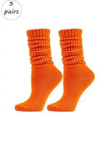 1/3 Pairs Women's Knee-High Socks, Mid-Calf Socks, Solid Color Calf Socks, Thick Knit Socks, Simple & Versatile, Suitable For All Seasons, Comfortable & Warm, Daily Wear - Purple - View 10